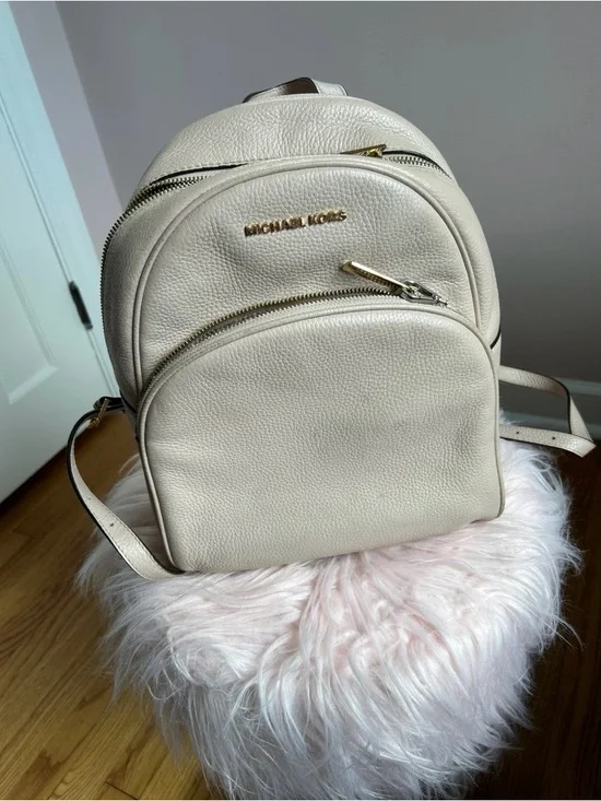 Michael Kors Beige Pebbled Leather Mini Backpack with Gold Hardware