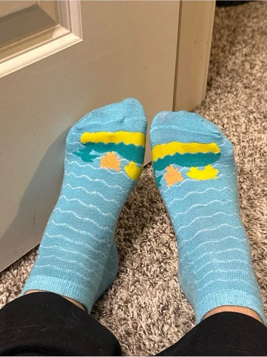 Animal Crossing Blue Women's Worn Socks with Yellow Wave Accent