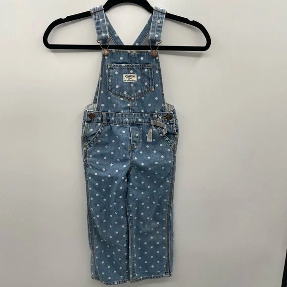 Oshkosh B’gosh Vintage polkadot Girls blue denim cottagecore cute overall 4T