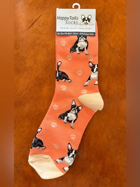 Boston Terrier Happy Tails Socks by E&S Pets NWT