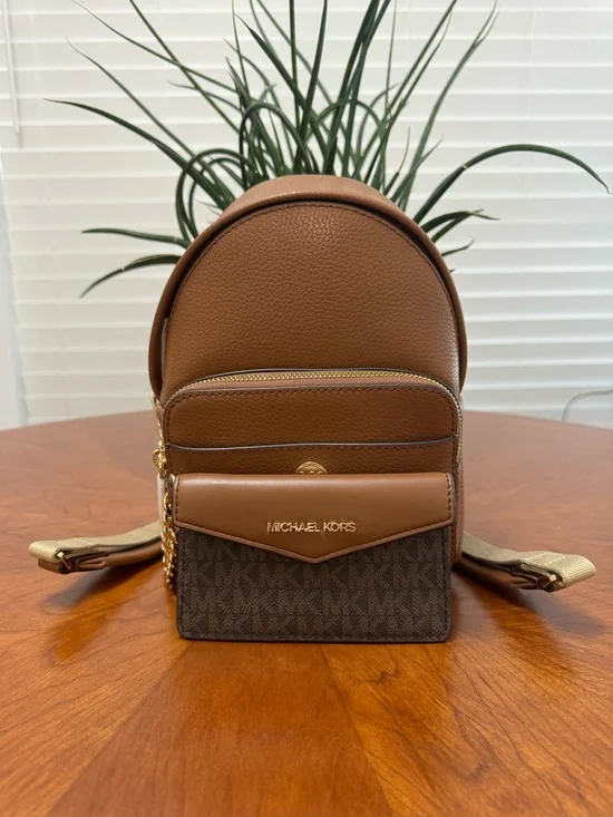 Michael Kors Brown Mini Logo Backpack with Gold Hardware