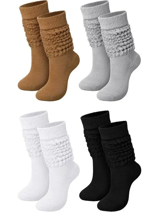 🧦Women's Pure Colour 4 Pairs Neon Slouch Socks Scrunch Socks Athletic Slouchy