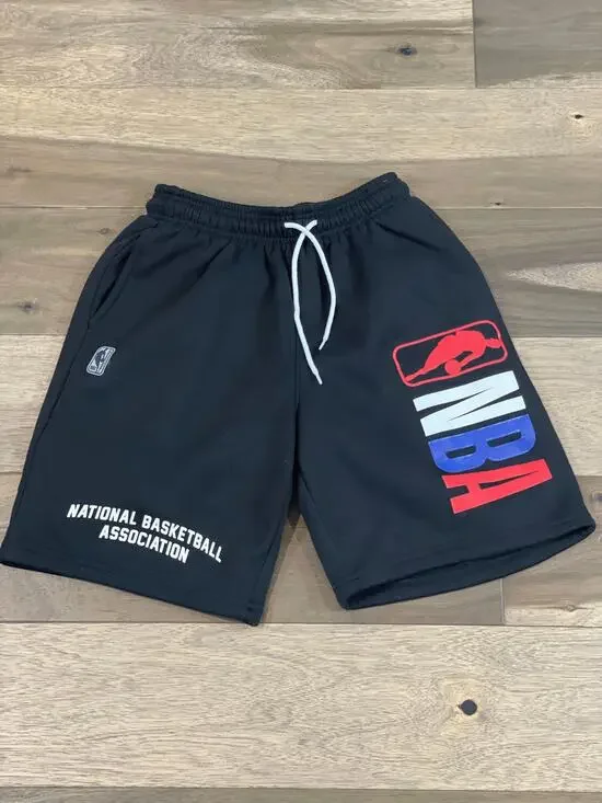 NBA Shorts Size S Age 8 Youth Boys Black Cotton Drawstring Elastic Waist Logo