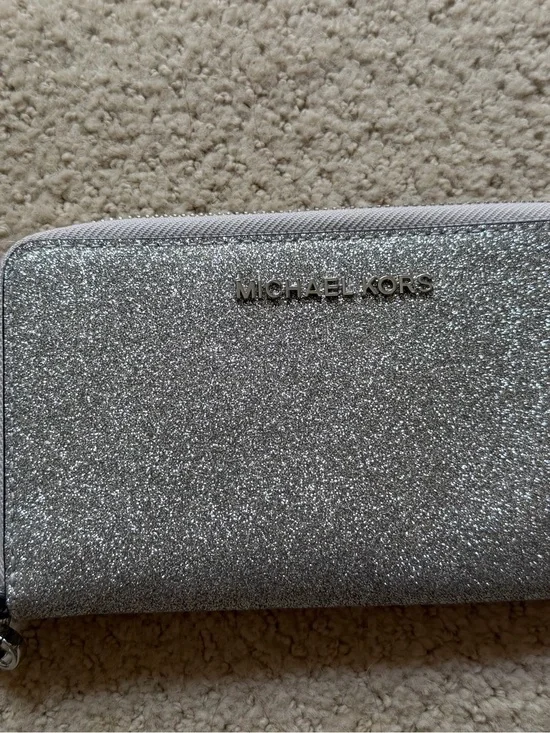 Michael Kors Glitter Zip-Around Phone Wallet in Silver