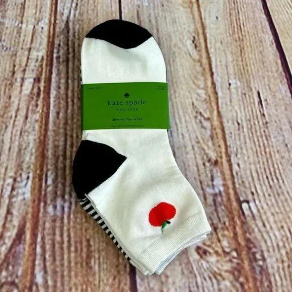 Kate Spade New York Apple Pretzel Hot Dog Striped Shortie Crew Socks Womens NWT