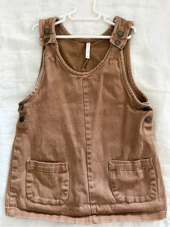 Rylee + Cru Toddler Brown Overall Dress Pinafore - Neutral Brown Kids Bottoms