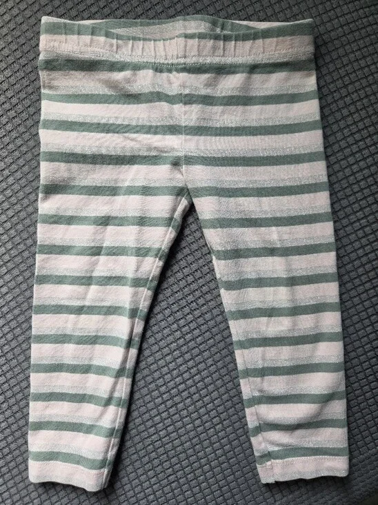 Tucker + Tate Green, Pink & Shimmering Silver Striped Kids Leggings Size 2T