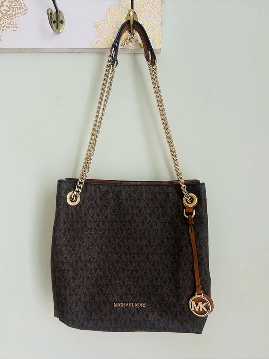 Michael Kors Dark Brown Signature Chain-Handle Tote