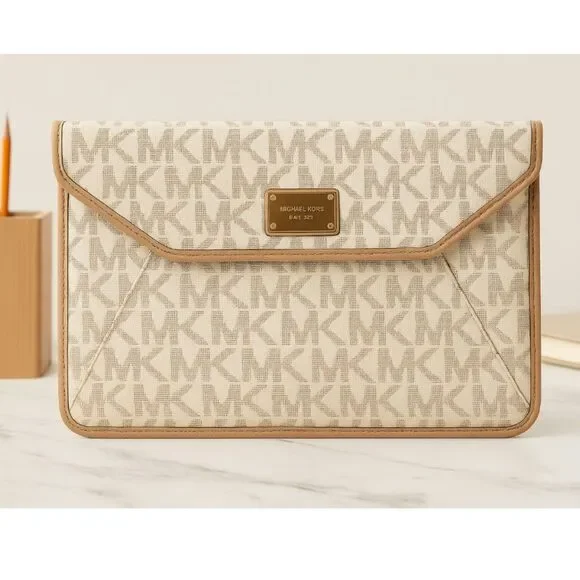 Michael Kors Ipad Case Monogram MK Signature Large Envelope Clutch Purse Logo