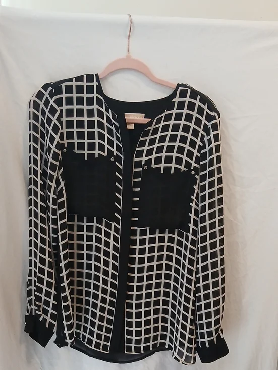Michael Kors Black & White Windowpane Button-Front Shirt