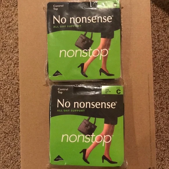 New 2 pr No Nonsense control top support pantyhose sheer toe C large black nice