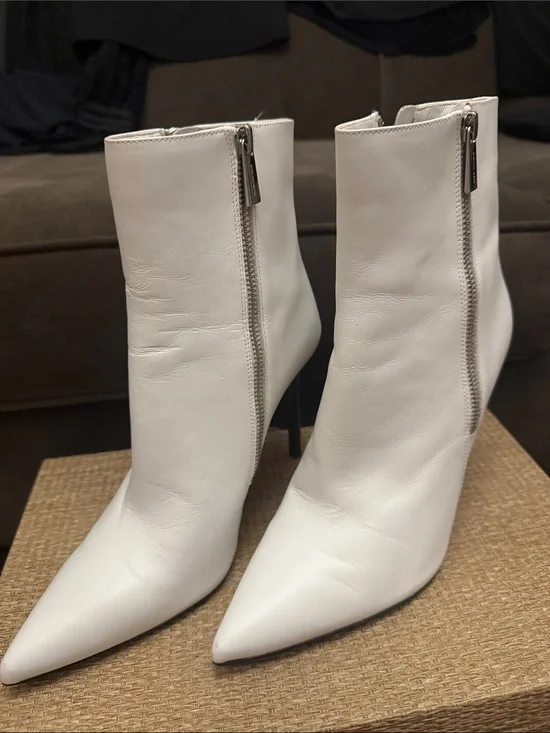 Michael Kors White Pointed Toe Side-Zip Ankle Booties