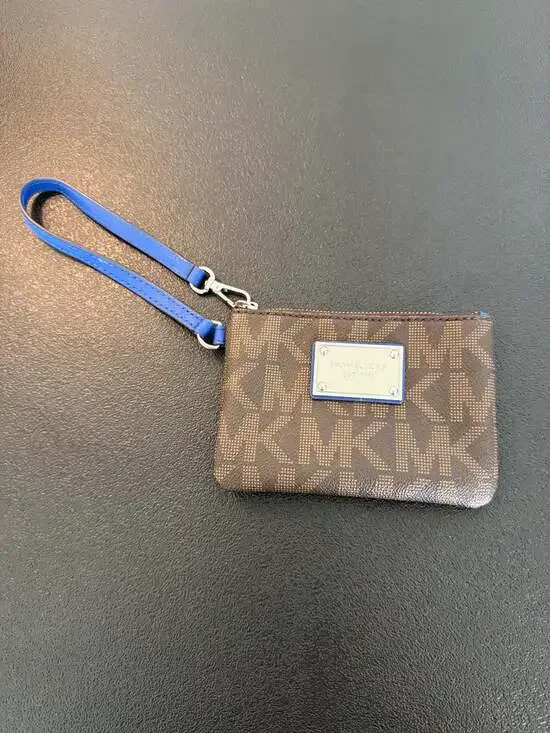 Michael Kors Logo Print Brown‎ and Blue Wristlet Pouch 32T5SJSW1B