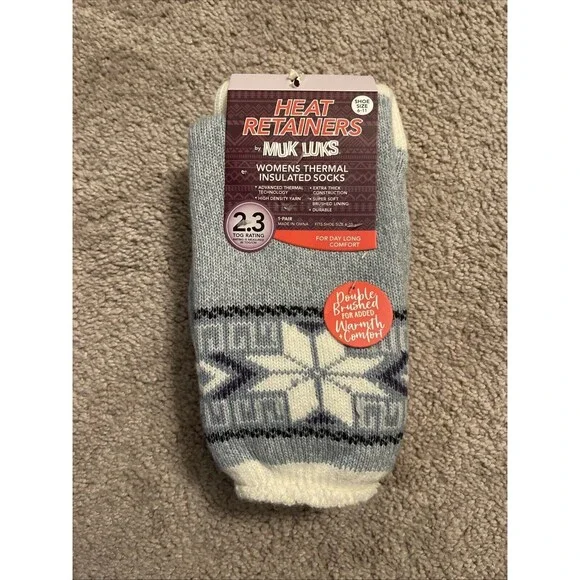 Muk Luks Womens's Heat Retainers Thermal Insulated Socks Size 6-11 Blue 2.3 TOG