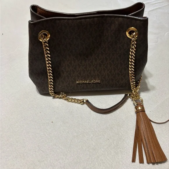 Michael Kors Dark Brown Shoulder Bag with Gold Accents