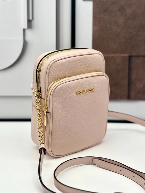 Michael Kors Jet Set Medium Leather Crossbody Bag Powder Blush