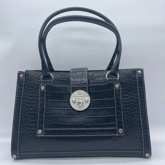 Michael Kors Vintage Croc Embossed Women's Large Handbag B-0806 Metal Studs‎