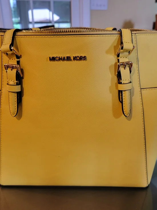 Michael Kors Yellow Saffiano Satchel with Gold Hardware