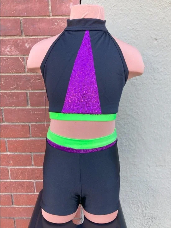 Girls Green and Purple Two Piece Dancewear Set