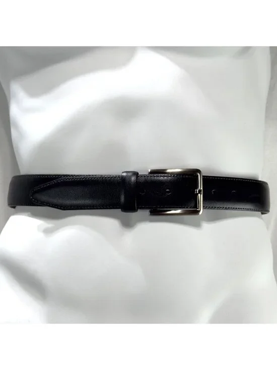Johnston Murphy Men’s Dress Belt Black Leather Silver-Tone Buckle Size 38