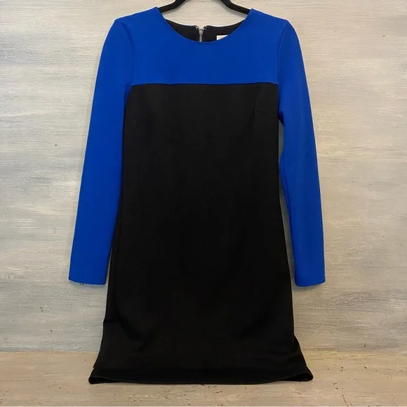 Michael Kors Sheath Dress Royal Blue and Black Silver Zip Back and Sleeves‎ GC