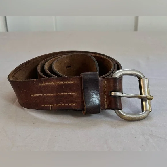 Vintage Made in USA Solid Brass Buckle Brown Leather Belt 40 (36–46 Fit)