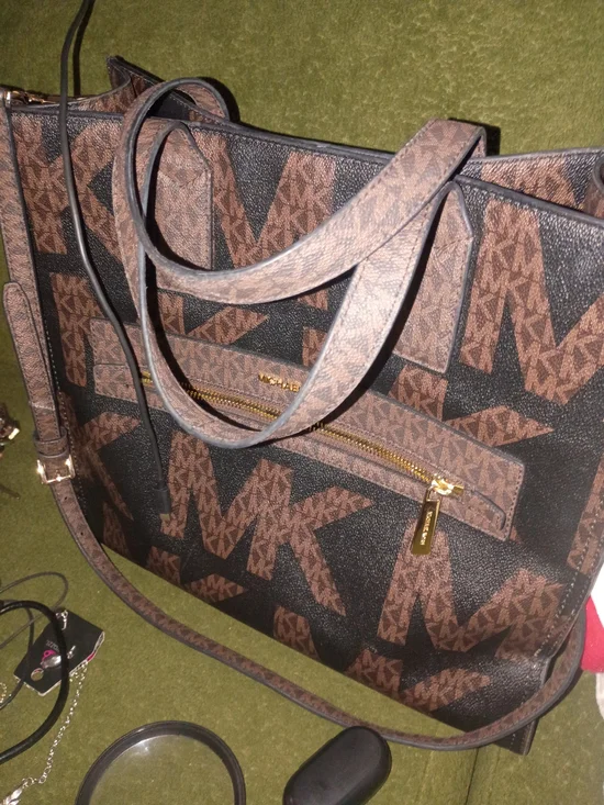 Michael Kors Brown and Black MK Logo Tote