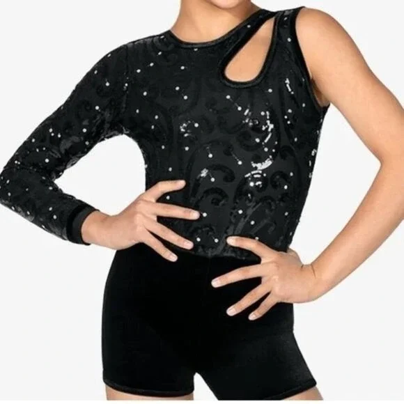 Double Platinum Sequin Unitard dance costume black sequin sparkle CXL