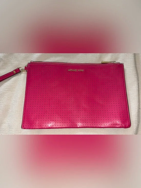Michael Kors Hot Pink Perforated Leather Wristlet Clutch