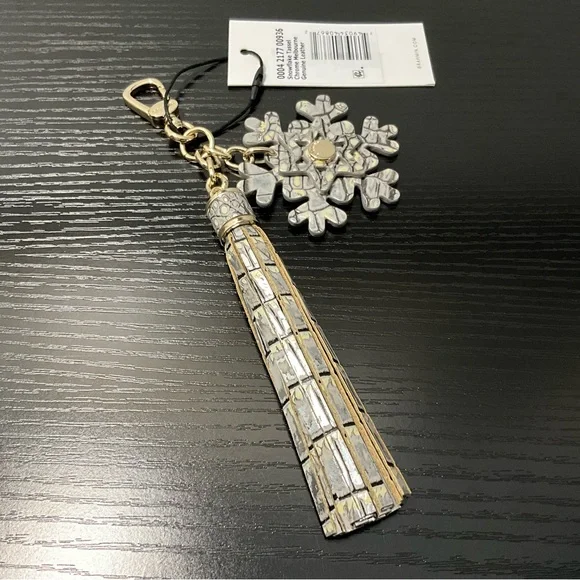 Brahmin Gold and Silver Snowflake Tassel Keychain