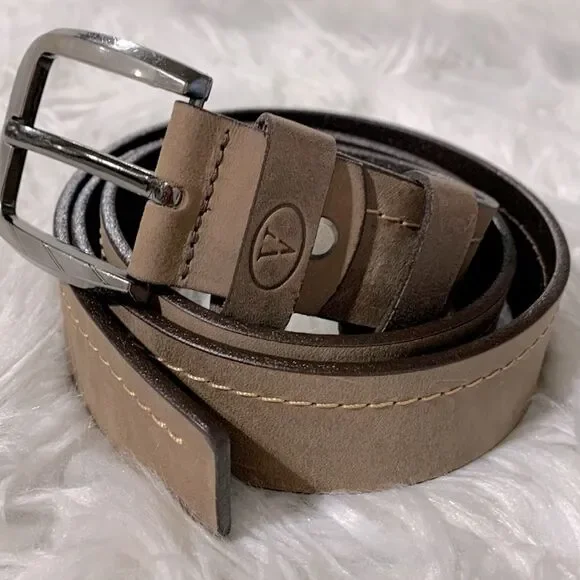 VALENCIA leather belt stitch detail silvertone buckle UNISEX size 38/95