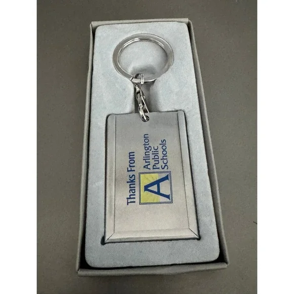 Arlington Public Schools Metal Keychain ID Tag Gift Boxed Silver Tone Logo