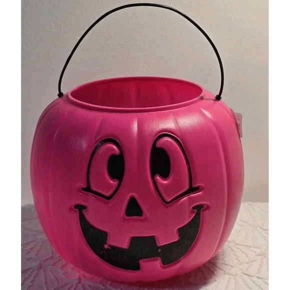 General Foam Halloween PINK PUMPKIN‎ JACK O LANTERN Candy Bucket Vtg Blow Mold