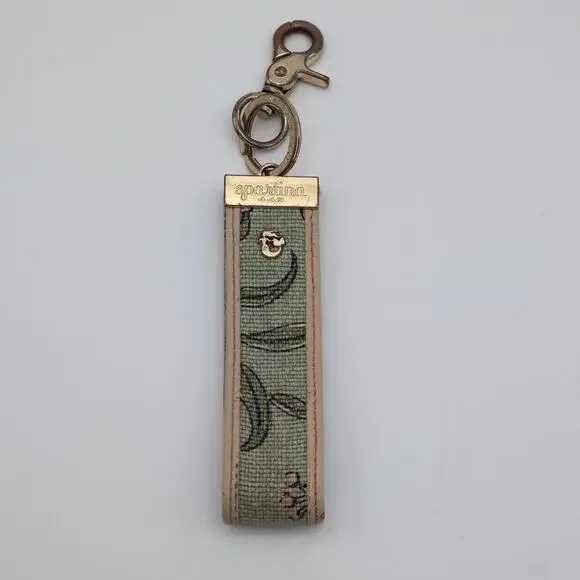Spartina 449 Key Chain Womens One Size Green Floral Leather Wristlet Bracelet