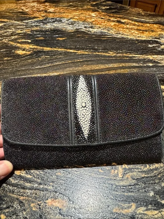 Black Stingray Leather Clutch Wallet - Women Accessories