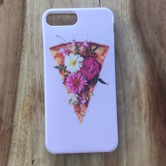 iPhone 7 Plus 8 Plus Case Floral Pizza Slice Hard Shell Pink Lavender Kitsch