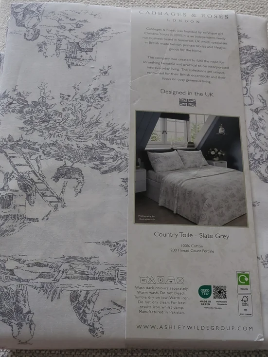 Cabbages & Roses Country Toile Slate Grey Cotton Ki G Size Sheets Cottage Core
