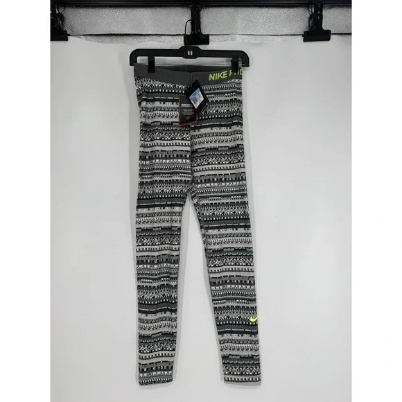 Nike Pro Hyperwarm Running Leggings Women M Striped Geometric Dri Fit 683717-065