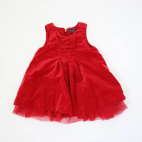 The Children's Place Dress Baby Girls Size 12m Red Velvet Tulle Christmas