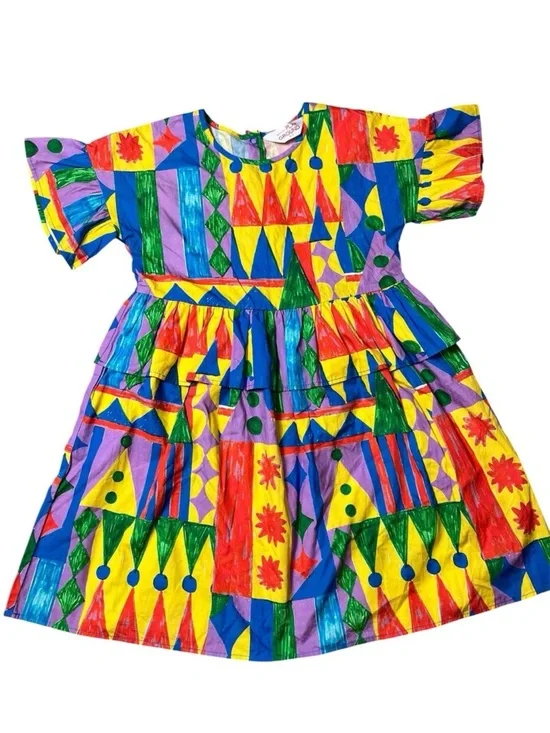 Gorman Playground Girls Organic Cotton Colorful Shape Ruffle Dress 6-7
