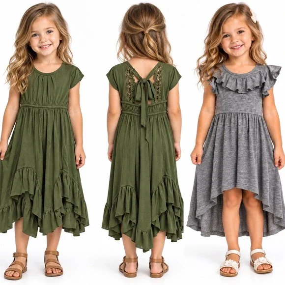 Mia Joy Dress Set Size 3 Bundle Olive Braelyn Gray Nyla High-Low Ruffle