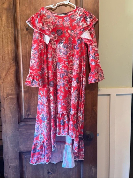 Girls Nuggles Red Floral Ruffle High-Low Dress Size 10