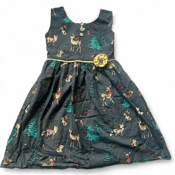 Girls wilderness dress size 5 gray deer bunnies summer