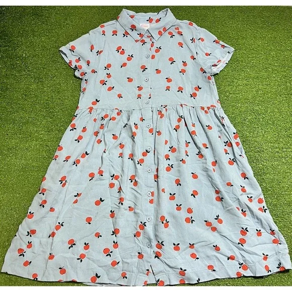 Hanna Andersson Twirl Skater Dress Size 12 (150 Cm) Blue Apple Print Summertime‎