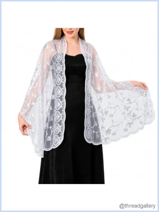 Sequin Mesh Shawl Wrap Embroidered Sheer Scarf Women