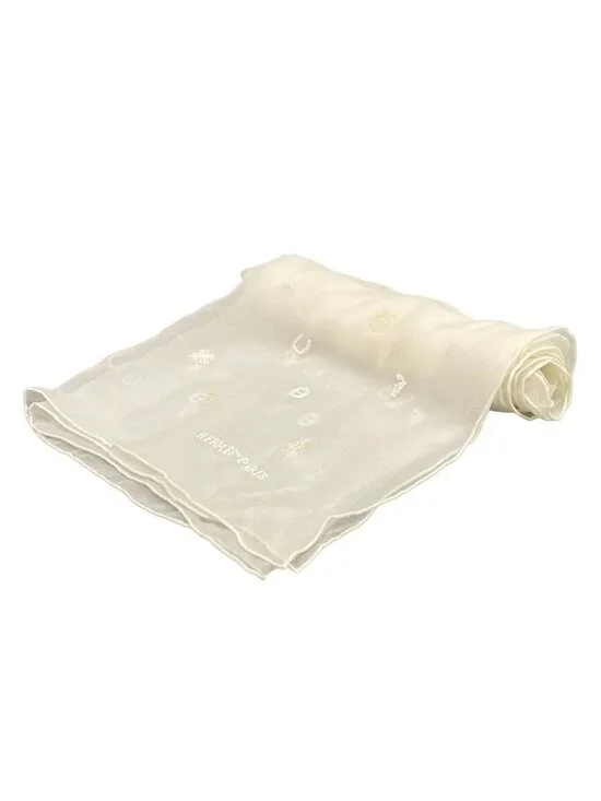 Hermes Shawl White Carre 100 Multi Charm Scarf
