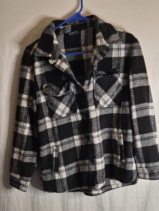 Kids Plaid Button-Front Pea Coat - Black & White