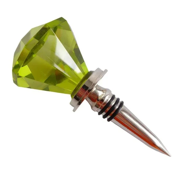 Large Chartreuse Yellow Faceted Glass Wine Bottle‎ Stopper 5 1/2 Inches