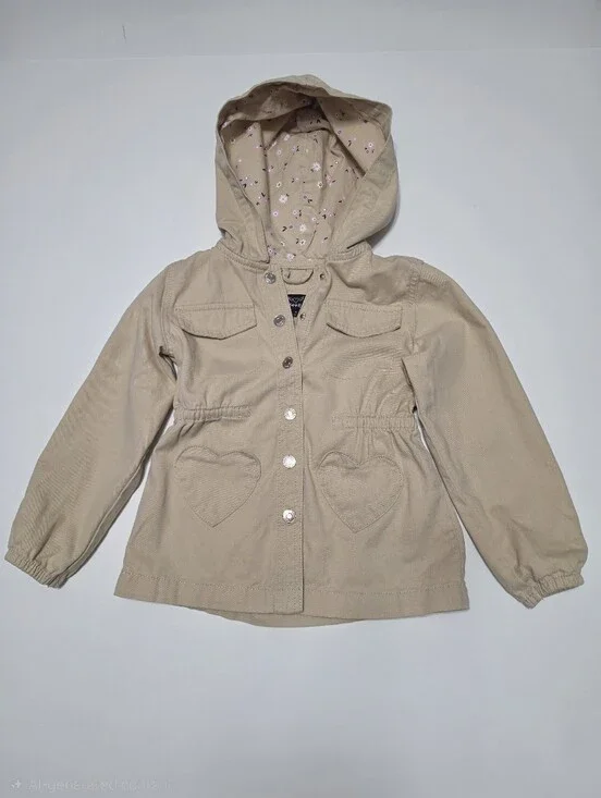 Victory Heart Girl's Cotton Lightweight Khaki Utility Hoodie Jacket Sz 6