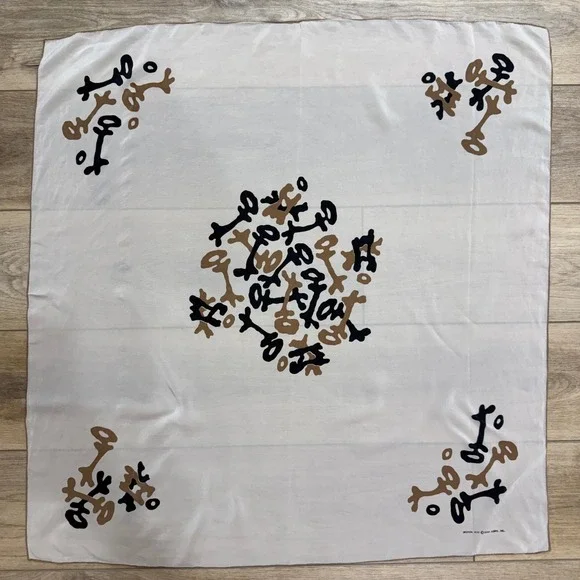 Echo Oriental Keys‎ Vintage Square Scarf White Black Tan Minimalist Capsule 32